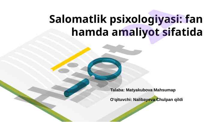 Salomatlik psixologiyasi fan va amaliyot sifatida