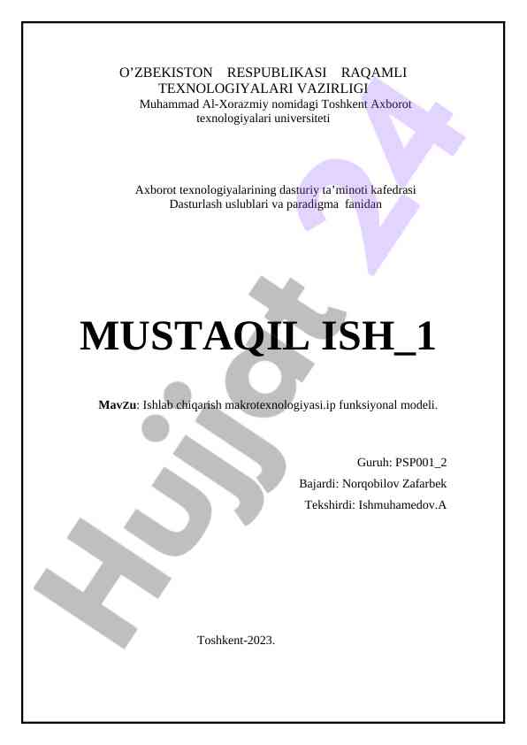 Ishlab chiqarish makrotexnologiyasi modeli tafsifi