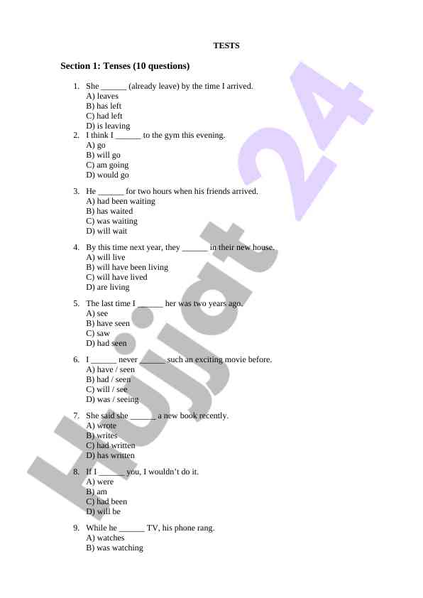 English tenses and modal verbs practice test