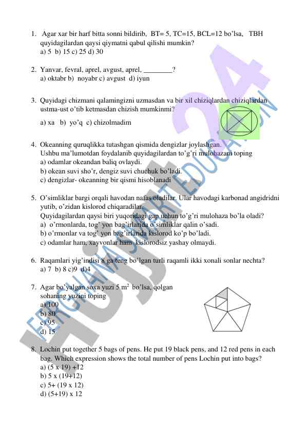 Matematik va mantiqiy savollar bilan test