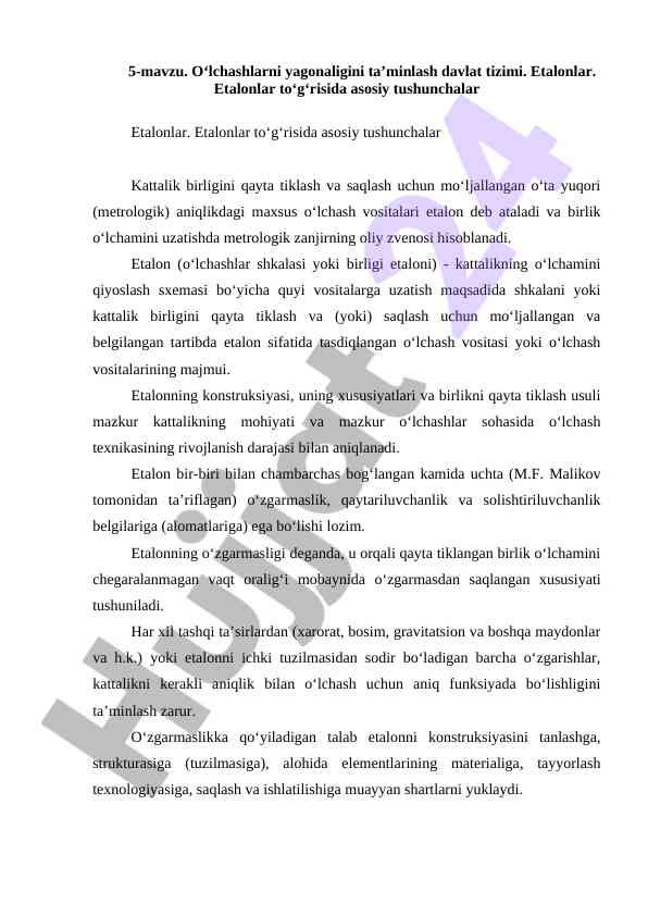 O‘lchashlarni yagonaligini ta’minlash davlat tizimi