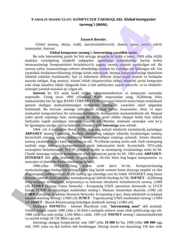 Kompyuter tarmoqlari va internet tarixi