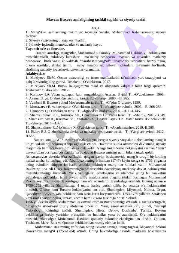 Buxoro amirligining tashkil topishi va siyosiy tarixi