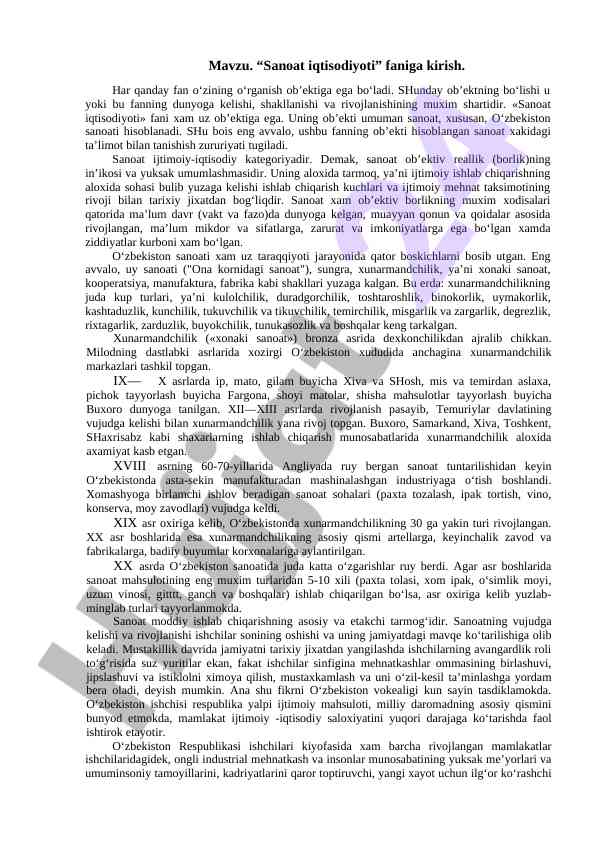Sanoat iqtisodiyoti fani o‘rganilishi asoslari