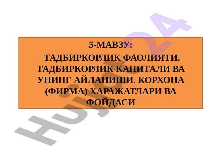 Tadbirkorlik faoliyati va tadbirkorlik kapitali
