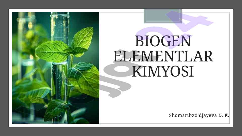 Biogen elementlar kimyosi haqida tushuncha