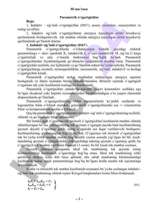 Parametrik o'zgartgichlar tushunchasi va qo'llanilishi