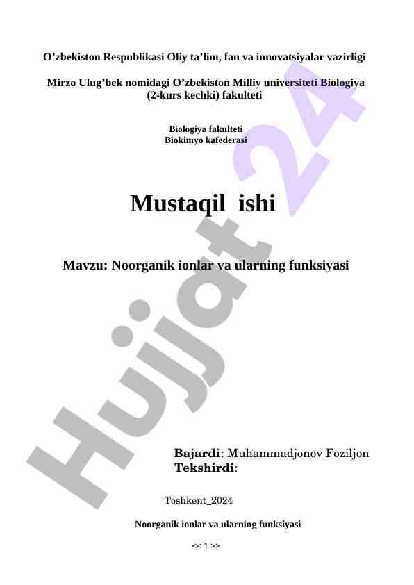 Noorganik ionlar va ularning funksiyasi