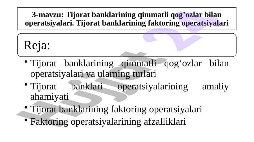 Tijorat banklarining qimmatli qog'ozlar bilan operatsiyalari