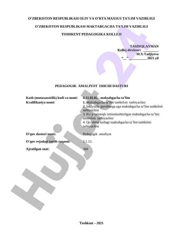 Pedagogik Amaliyot Ishchi Dasturi