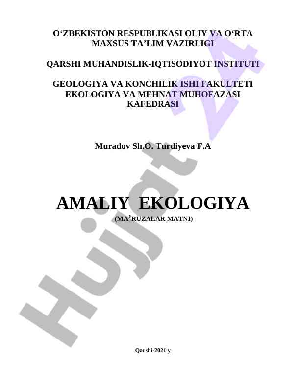 Amaliy ekologiya ma’ruzalar matni