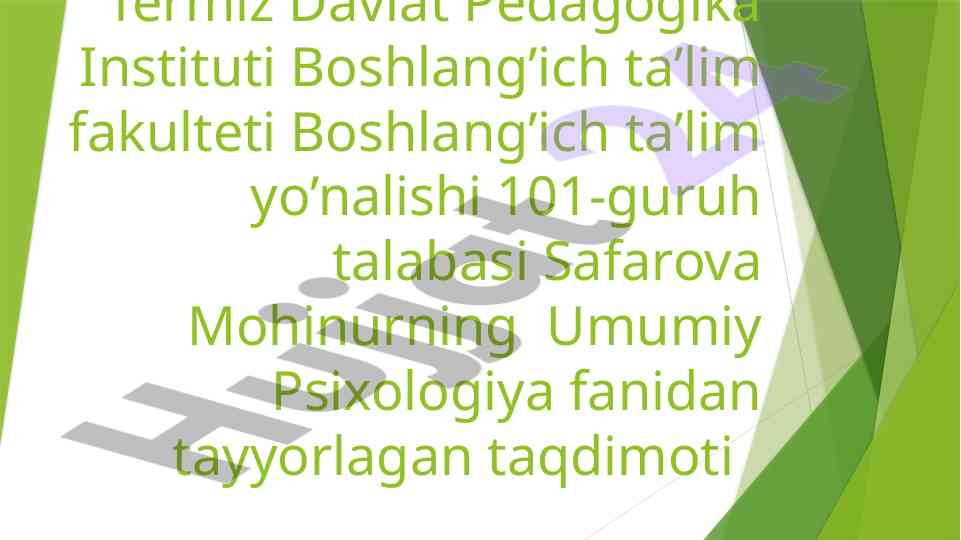 Hayol va nutq: umumiy psixologiya taqdimoti
