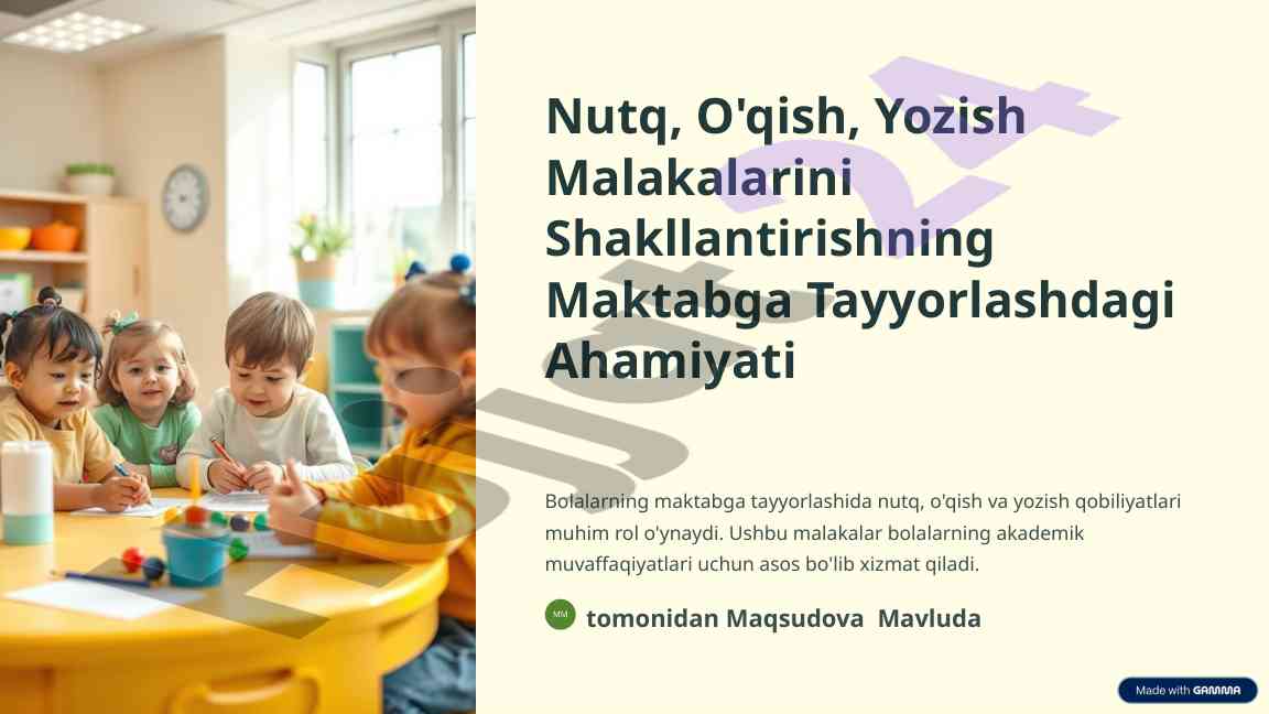 Maktabga tayyorlashda nutq o'qish yozish malakalari