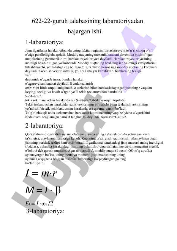 Jism harakatining trayektoriyasi va tezligi