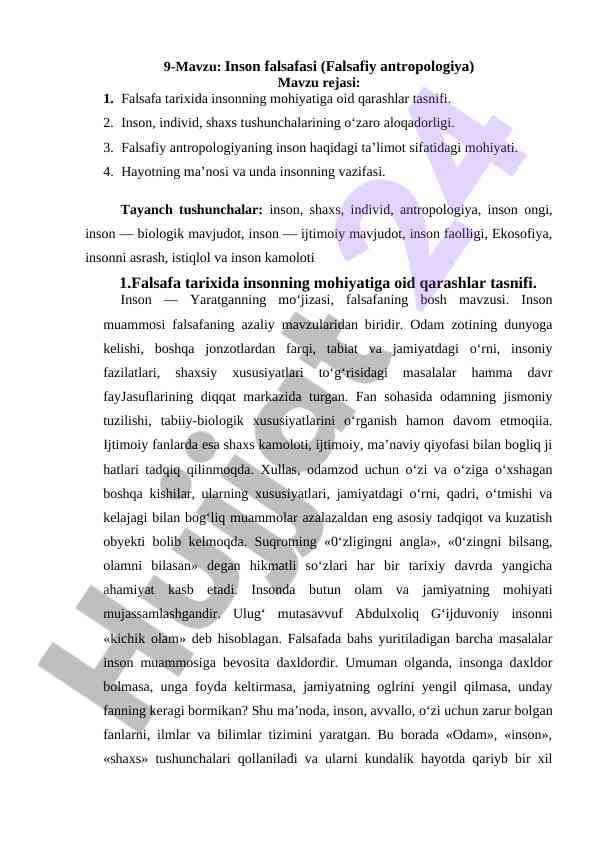 Inson falsafasi va antropologiya asoslari