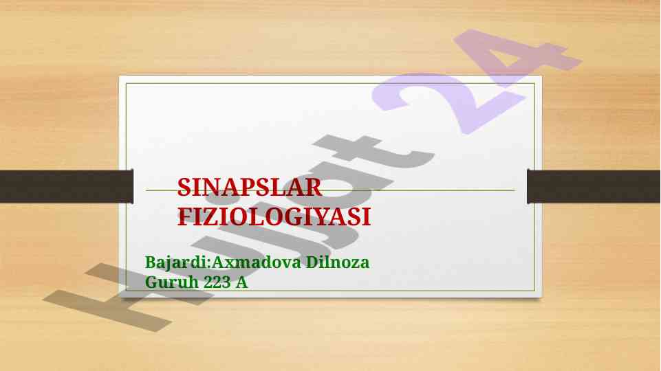 Sinaps fiziologiyasi va uning asosiy elementlari