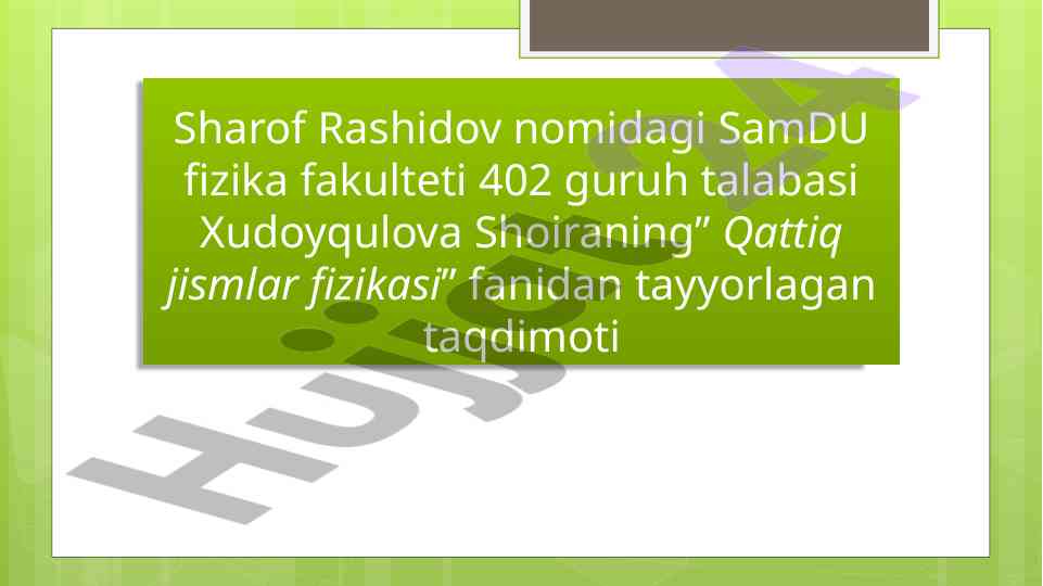Qattiq jismlar fizikasi taqdimoti elektron toʻlqinlari