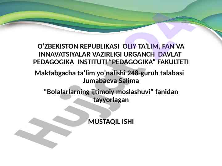 Bolalarlarning ijtimoiy moslashuvi tarihi