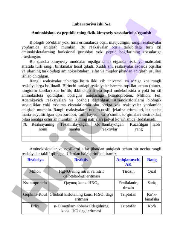 Aminokislota va peptidlarning fizik-kimyoviy xossalari