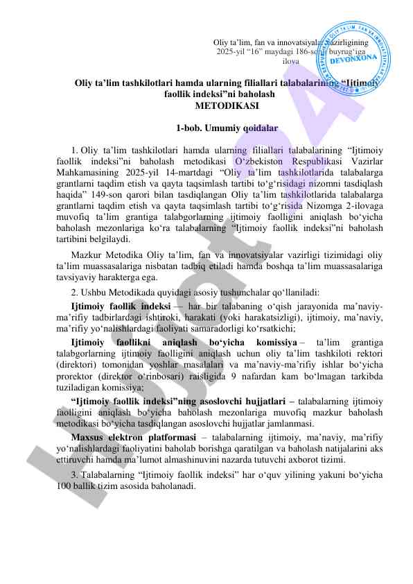 Ijtimoiy faollik indeksini baholash metodikasi