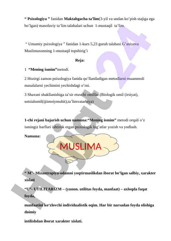 Psixologiyadagi mening ismim metodi