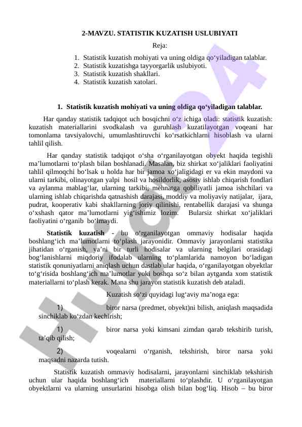 Statistik kuzatish uslubi va talablar