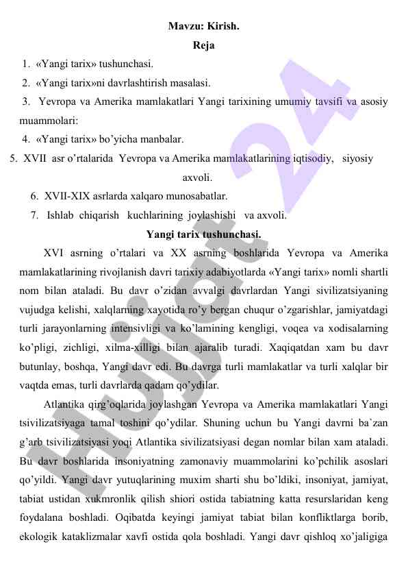 Yangi tarix tushunchasi va ahamiyati
