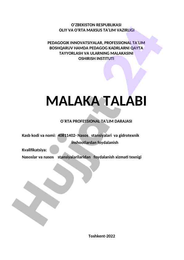 Kasb ta’limida nasos stansiyalari bo‘yicha qo‘llanma