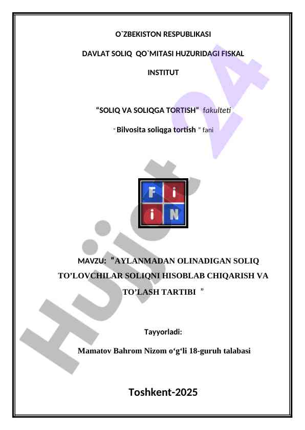 Aylanmadan olinadigan soliq to'lovchilar hisobi