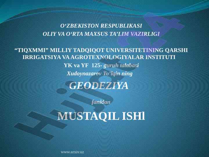 Geodeziya fanidan mustaqil ishlar koordinatalar