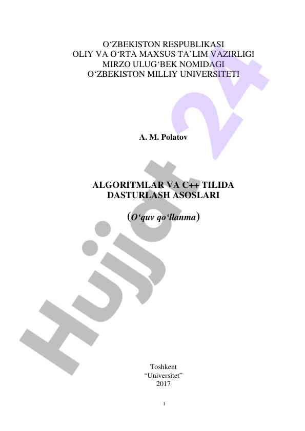 Algoritmlar va c++ tilida dasturlash asoslari