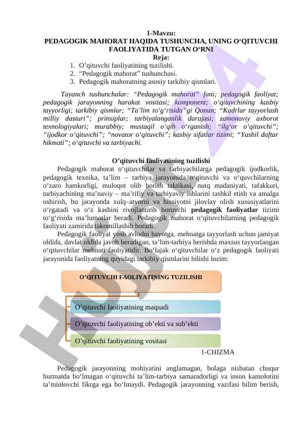Pedagogik mahorat haqida tushuncha va o‘qituvchi faoliyati
