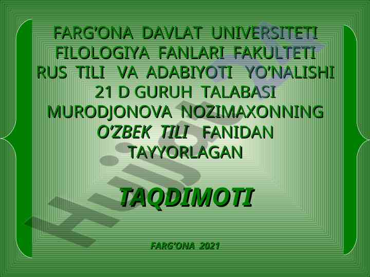 O‘tkir xoshimovning urushning so’ngi qurboni asari