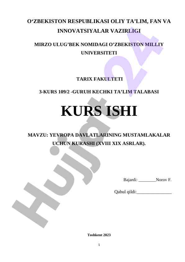 Yevropa davlatlarining mustamlaqalar uchun kurashi