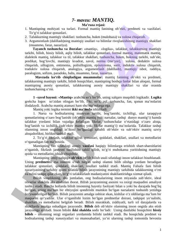 Mantiqning mohiyati va turlari haqida ma'ruza