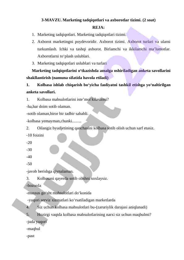 Marketing tadqiqotlari va axborotlar tizimi
