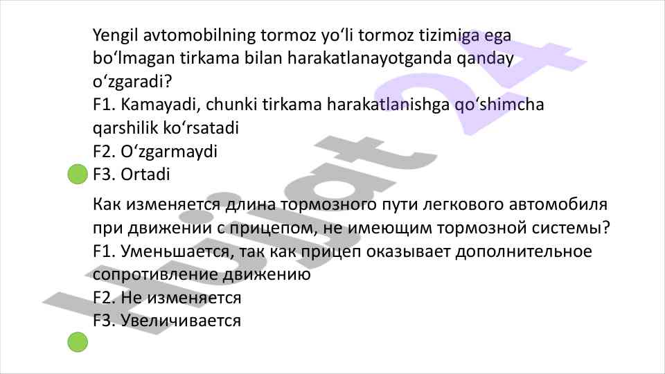 Avtotest prava savollari javoblari bilan