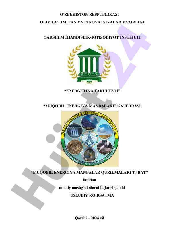 Amaliy mashg‘ulotlar uchun muqobil energiya manbalari