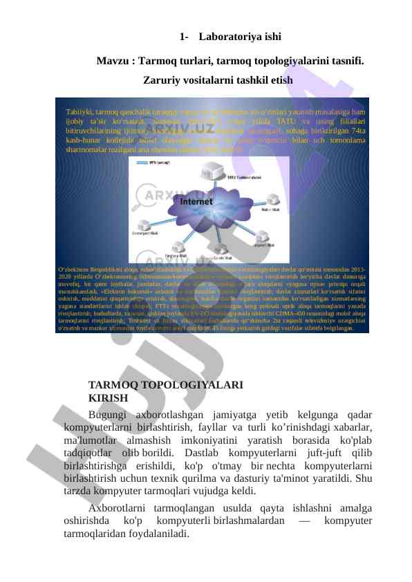 Tarmoq turlari va topologiyalari tasnifi