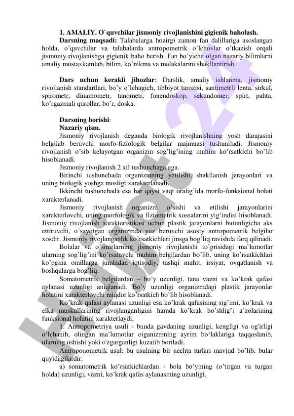 Jismoniy rivojlanishni gigienik baholash dars ishlanmasi