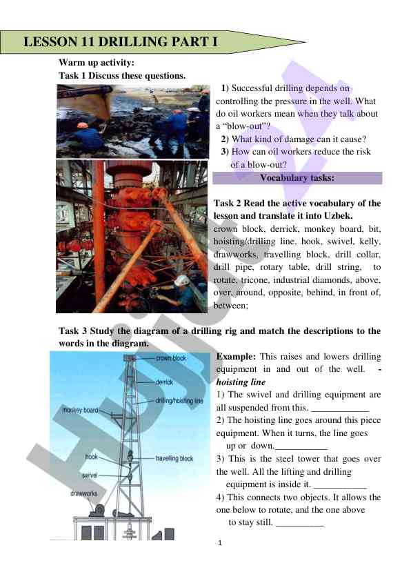 Drilling operations vocabulary and safety discussion