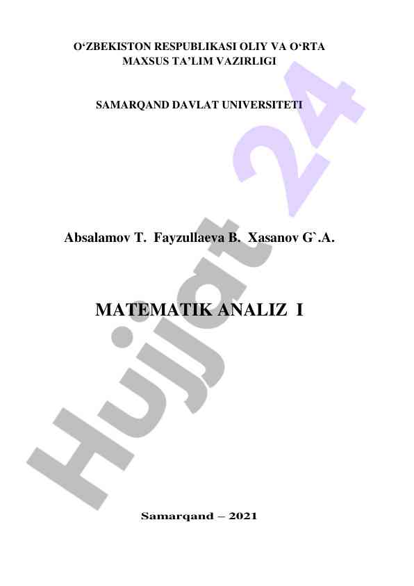 Matematik analiz i o‘quv qo‘llanma 2021
