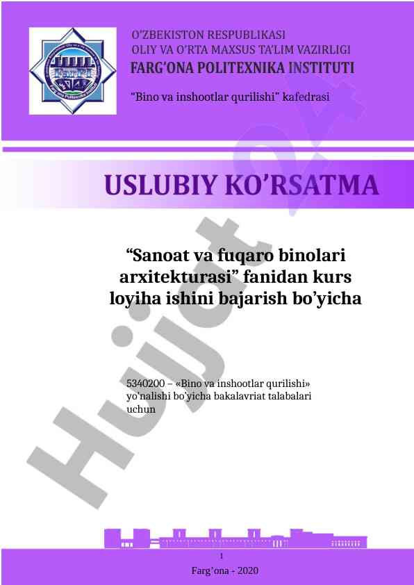 Kurs loyihasi ishini bajirish uslubiy ko'rsatma