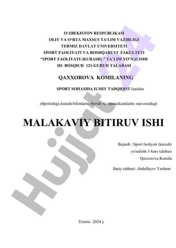 Sportchiga kurash bilimlarini berish va mustahkamlash