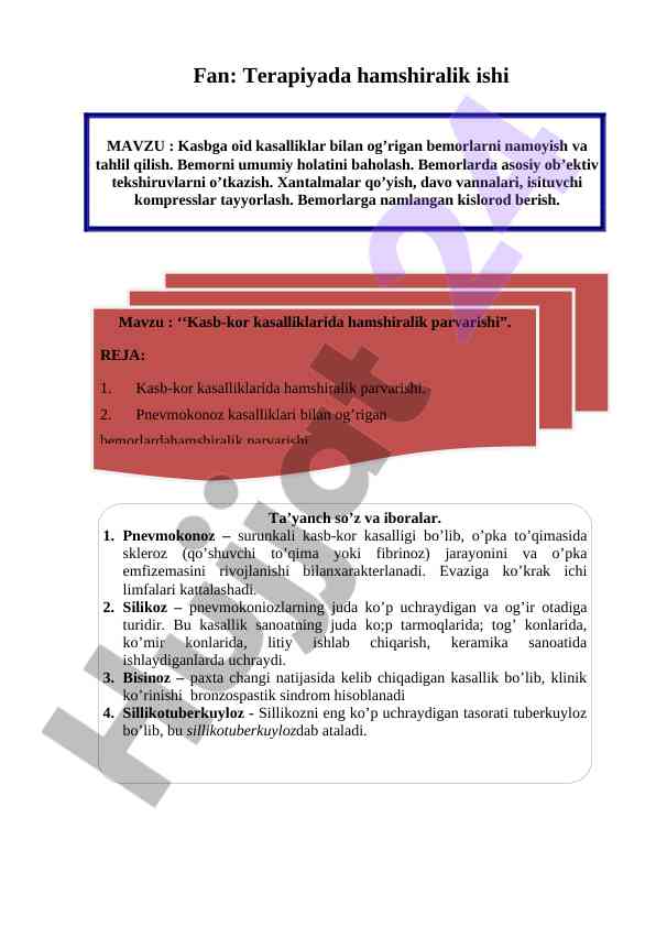 Kasbga oid kasalliklar bilan og’rigan bemorlar