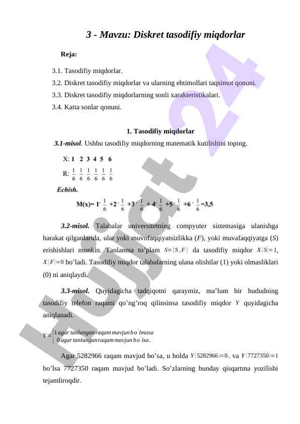 Diskret tasodifiy miqdorlar taqsimot qonunlari