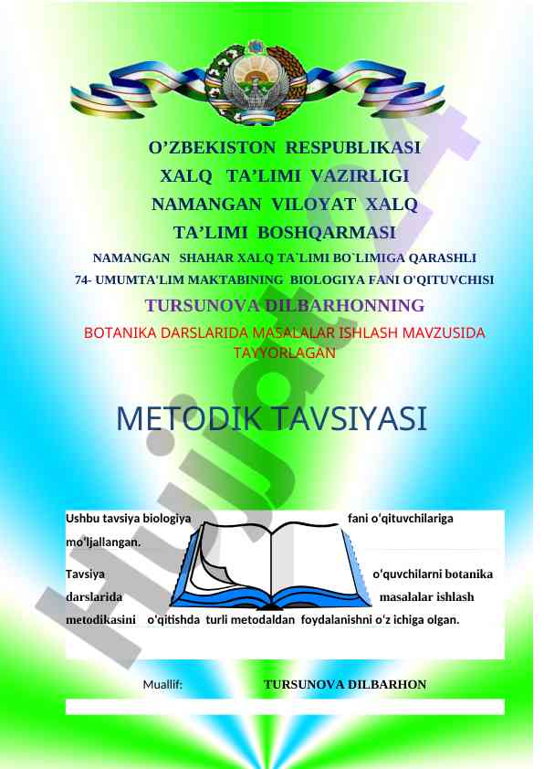 Botanika darslarida masalalar ishlash metodikasi