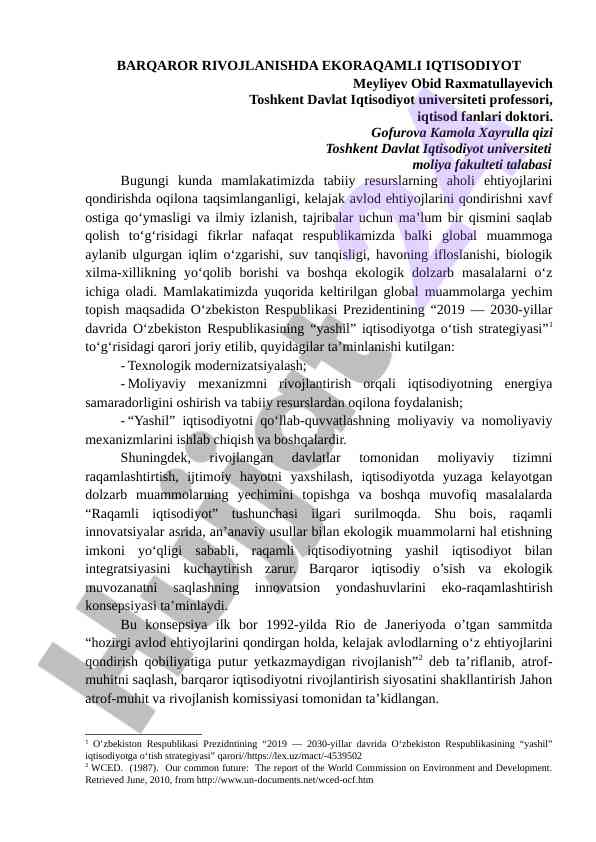 Barqaror rivojlanishda ekoraqamli iqtisodiyot