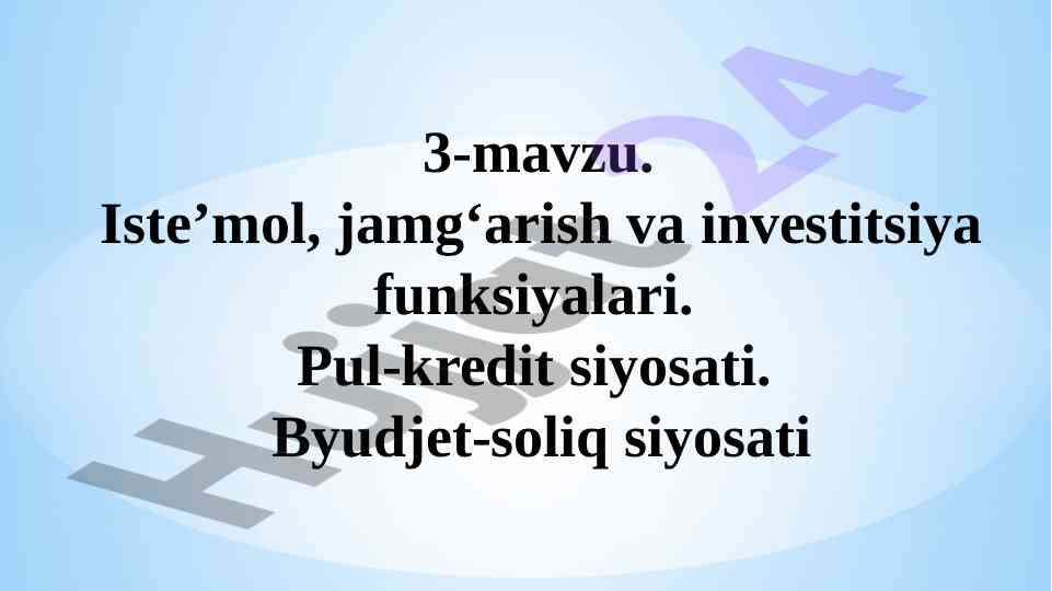 Iste’mol va jamg‘arish funktsiyalari asoslari