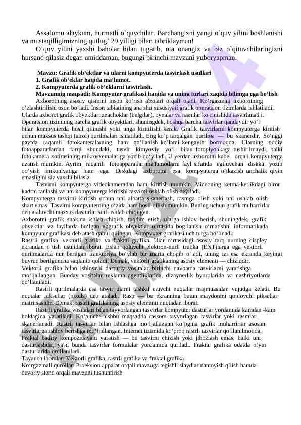 Grafik ob‘ektlar va ularni kompyuterda tasvirlash